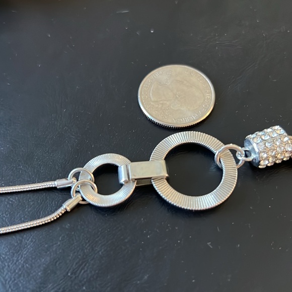 LONG SILVER TONE and RHINESTONE ADJUSTABLE NECKLACE - Picture 9 of 10